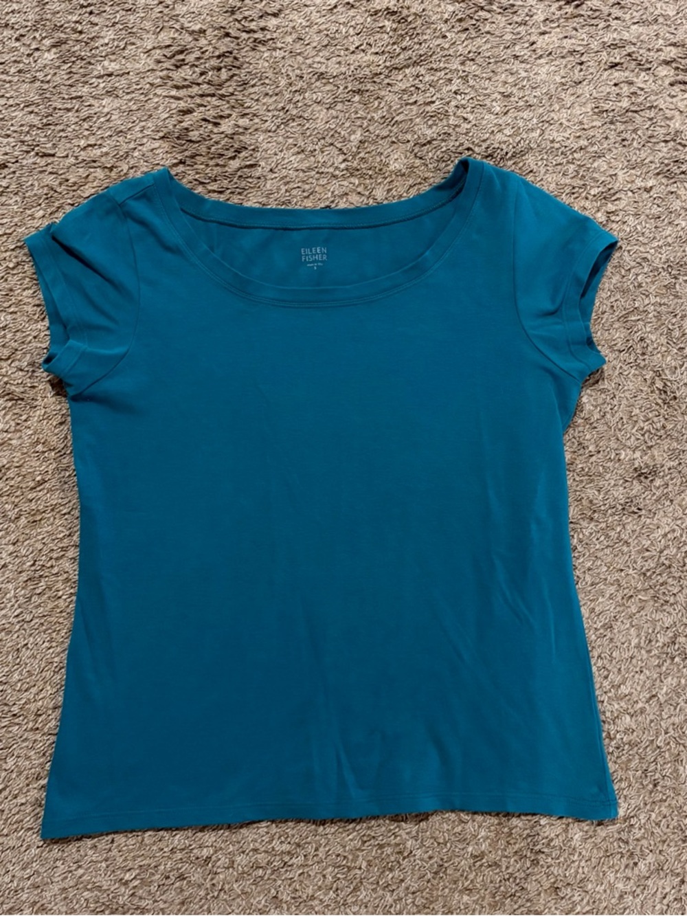 Eileen Fisher Women's Organic Cotton Teal Basic Scoop Neck Tee Shirt Size Small